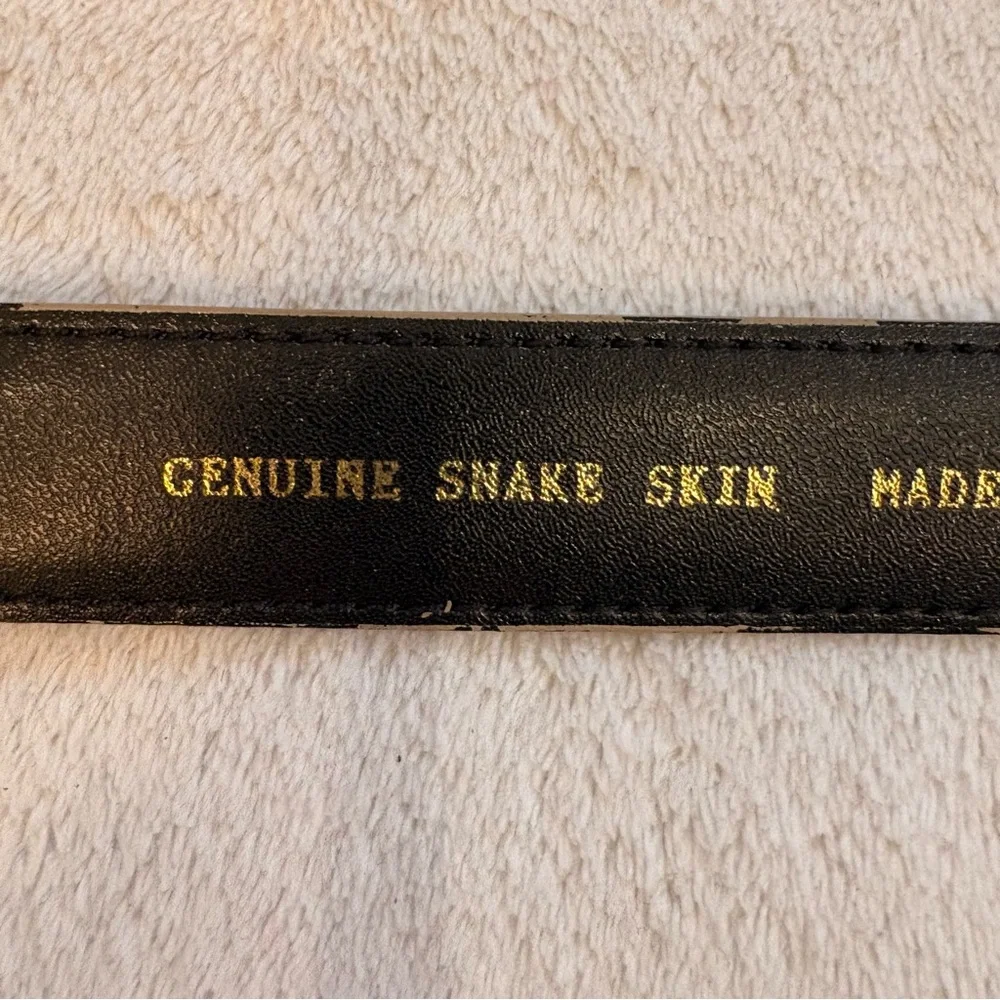 Tan Leather Snakeskin Textured Slim Belt with Gold Buckle Sz M